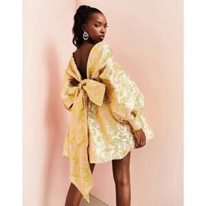 Pink Gold Floral Brocade Puff Sleeve Mini Dress Princesscore Bridgerton 6